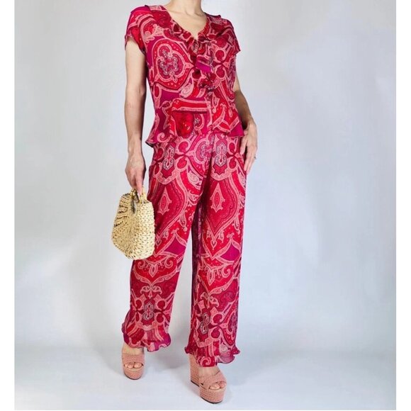 Victoria's Secret Other - Victoria's Secret Pajama Ressort Set Coverup Red Paisley Size L Paisley Casual